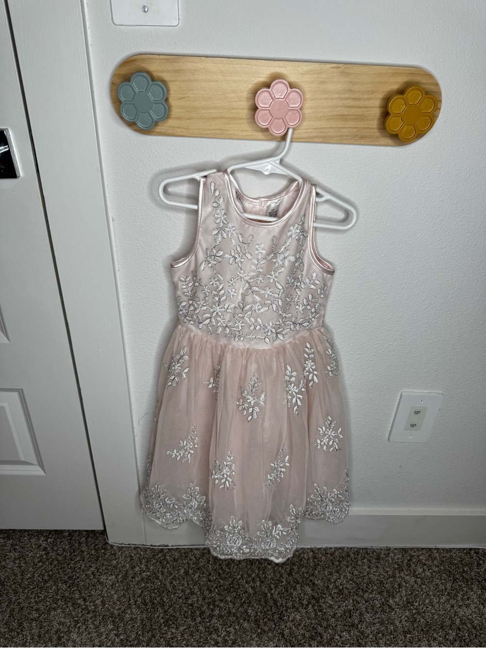 Blueber Boulevard Light Pink Floral Embroidered Tulle Dress